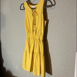 Yellow tie up dress with cinched waist